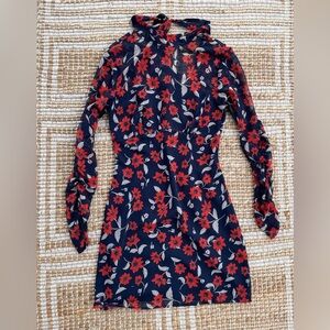 Finders Keepers Maya Mini Dress XS Navy Red Floral Long Sleeve NWT $148 Boho